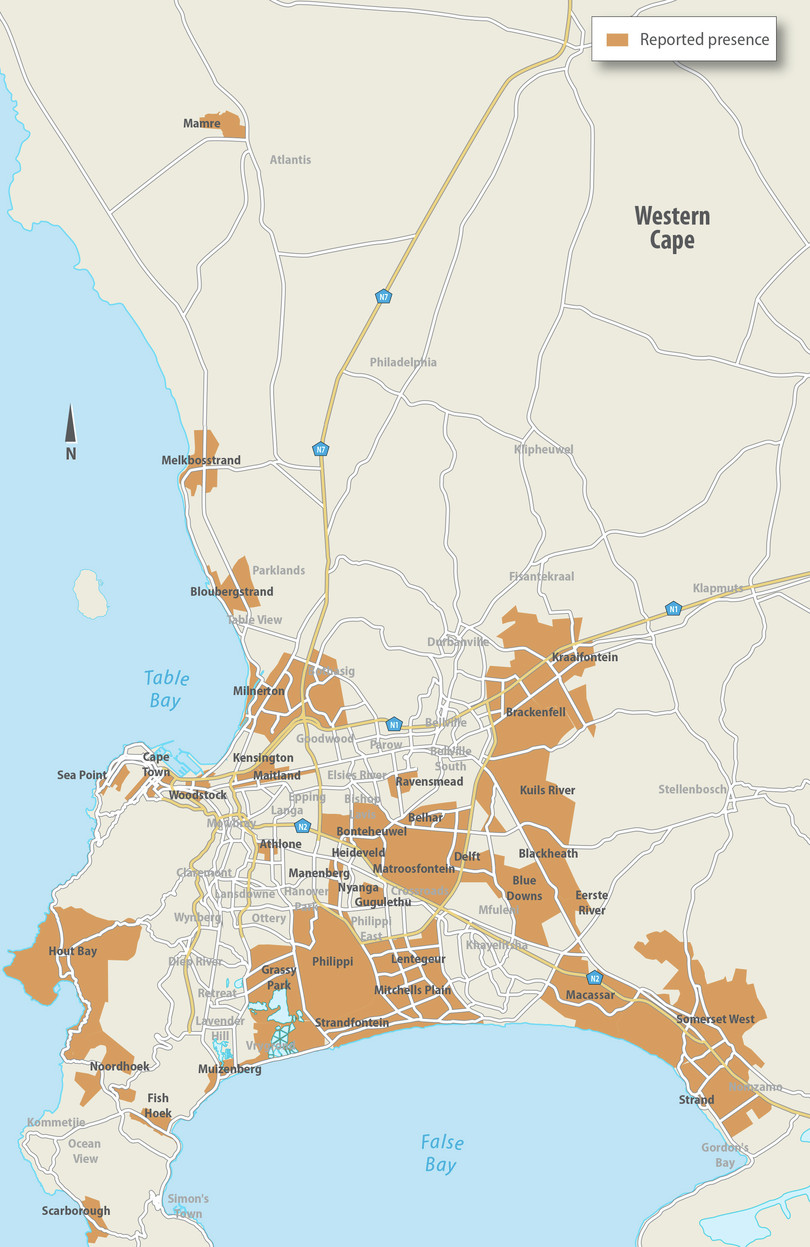 Reported territory of the Hard Livings gang in Cape Town
