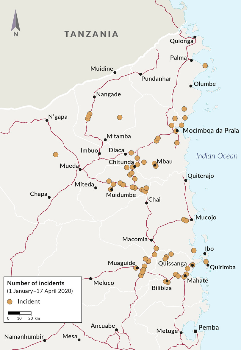 Insurgent attacks carried out between 1 January and 17 April 2020 in northern Mozambique. These include incidents where insurgents have killed and attacked civilians, as well as incidents where they have occupied villages and come into conflict with state forces.
