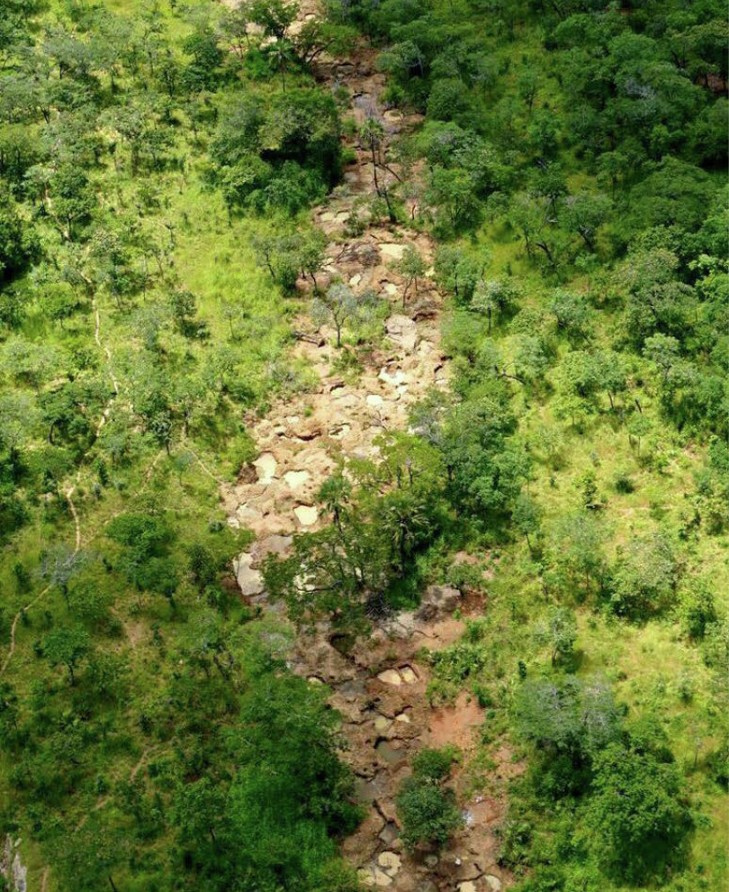 Alluvial gold mining site in the Niassa National Reserve.
