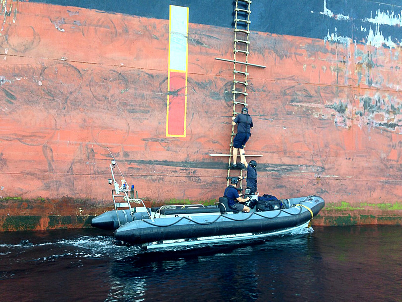 Small transfer vessels are used to trans-ship weapons from the armoury to merchant ships.
