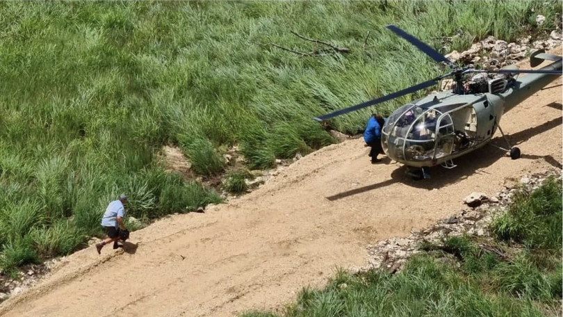 A Dyck Advisory Group (DAG) helicopter conducts a rescue operation for people fleeing the insurgent attack on Palma. DAG is a private military company contracted by the Mozambican government to combat the insurgents, particularly through the use of helicopters.
