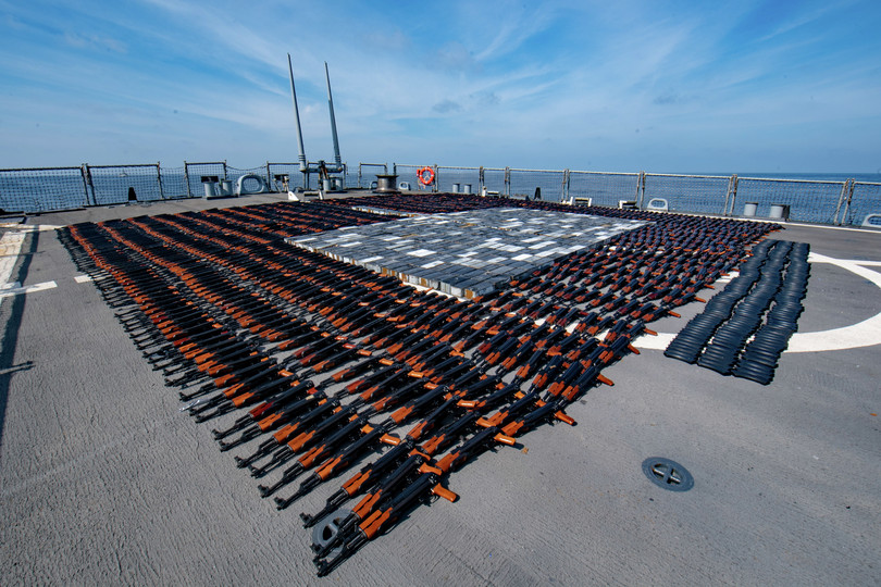 The 1 400 assault rifles seized from the dhow and the rounds of ammunition aboard a US naval vessel.
