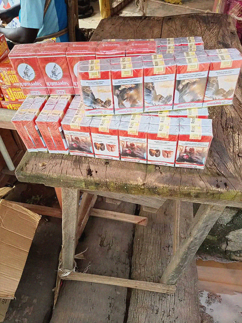 A store selling smuggled cigarettes in Koboko Town, Uganda.
