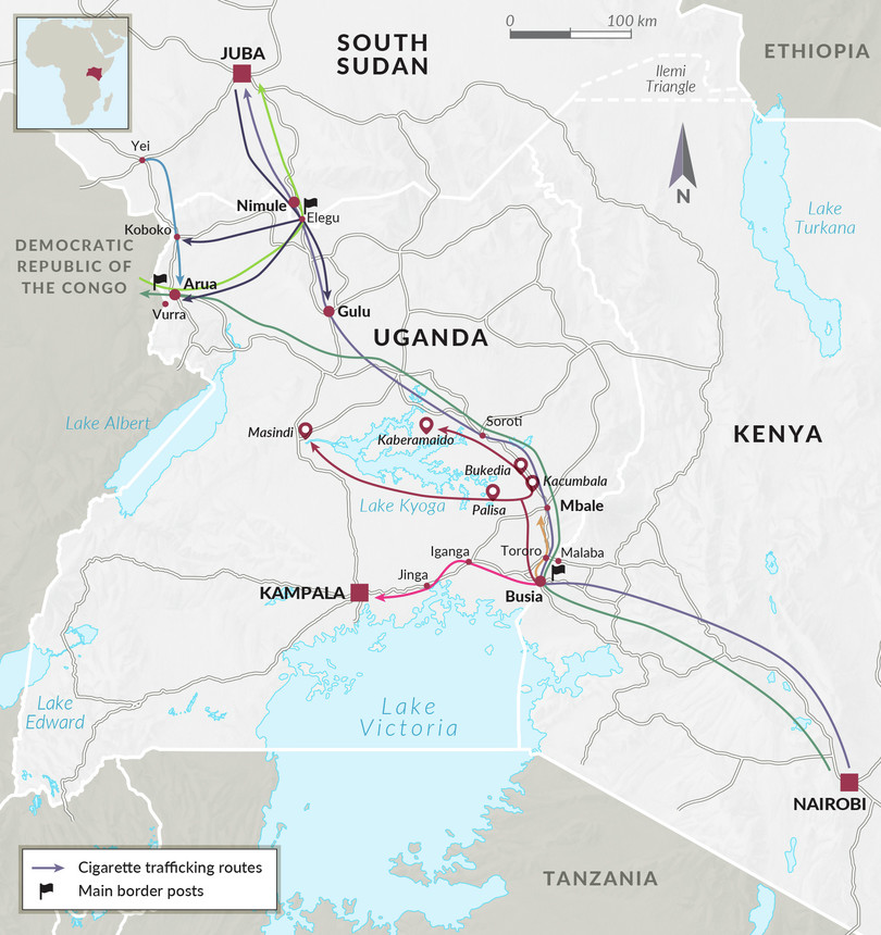 Cigarette trafficking routes in Uganda.
