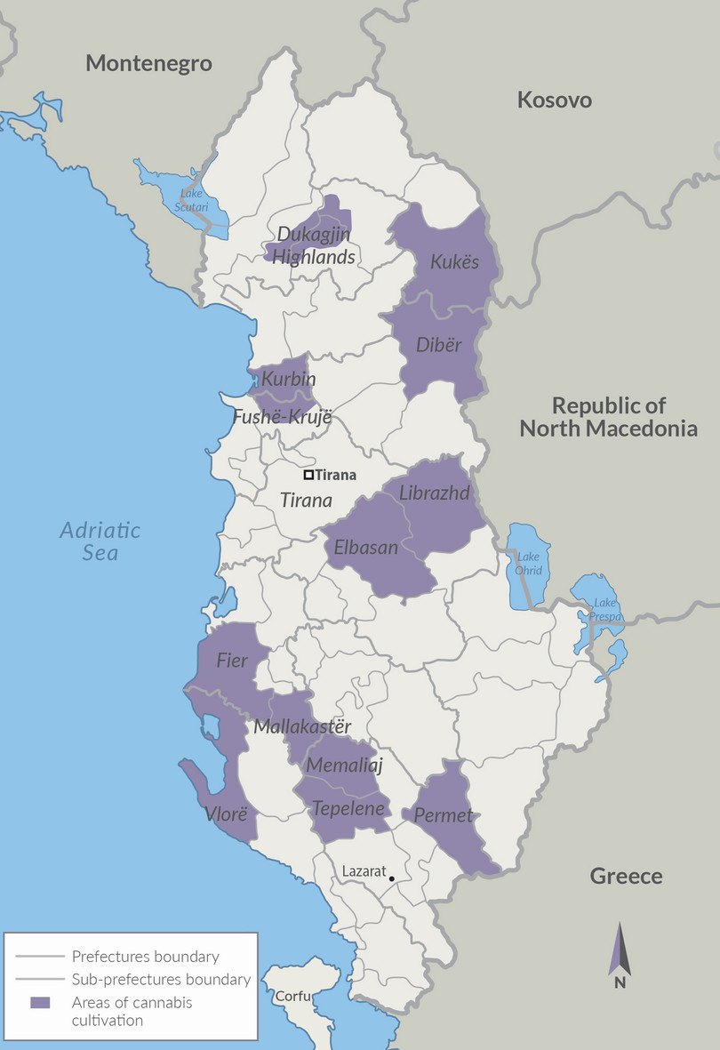 Areas of cannabis cultivation in Albania in 2019.
