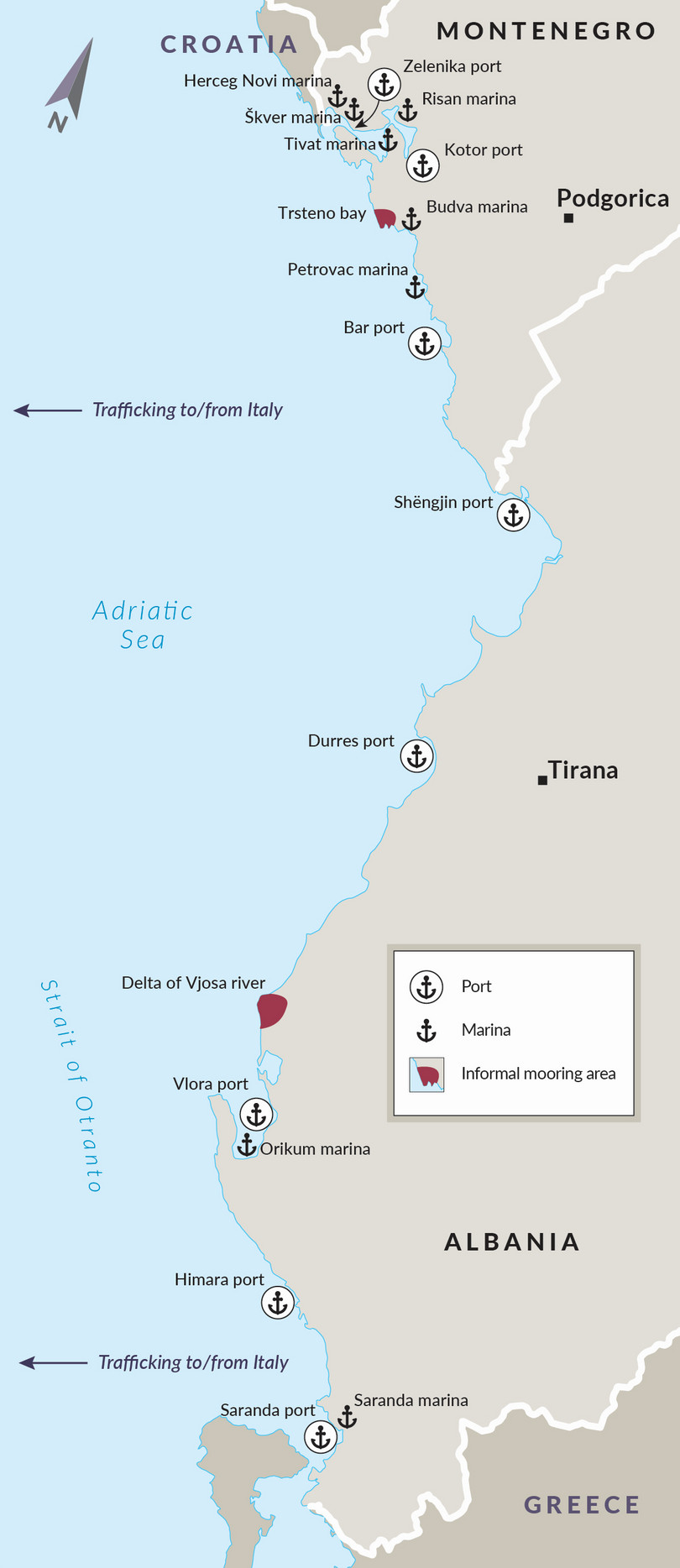 Ports and marinas at risk for being used for migrant smuggling.
