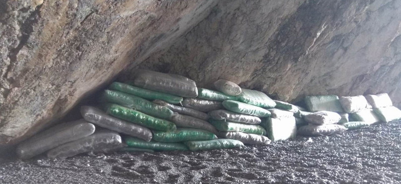 Cannabis stashed in a cave near the Greek island Alonissos, September 2019.

