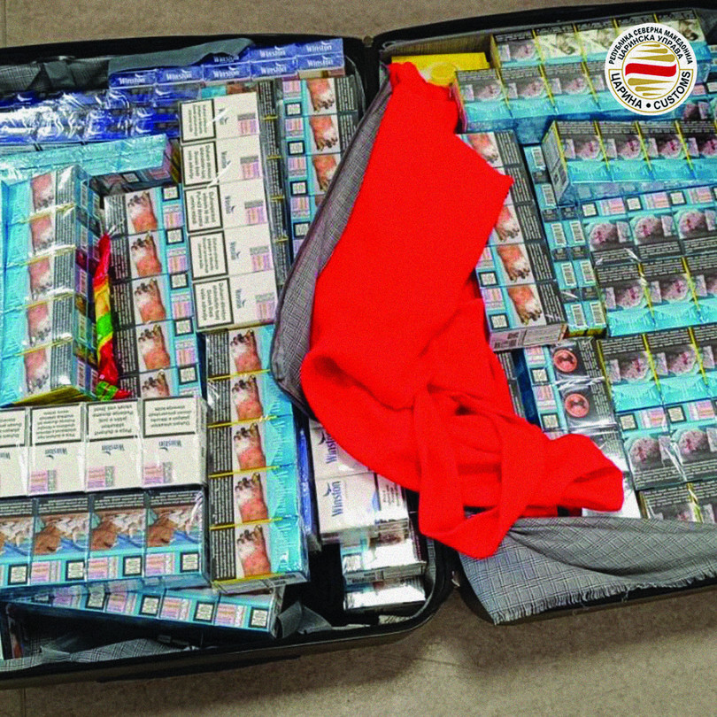 Cartons of smuggled cigarettes seized by officials at Skopje International Airport in November 2024. The products were destined for London Luton Airport.
