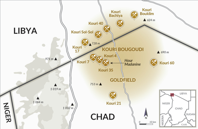 Main gold sites in the Kouri Bougoudi goldfield, northern Chad.
