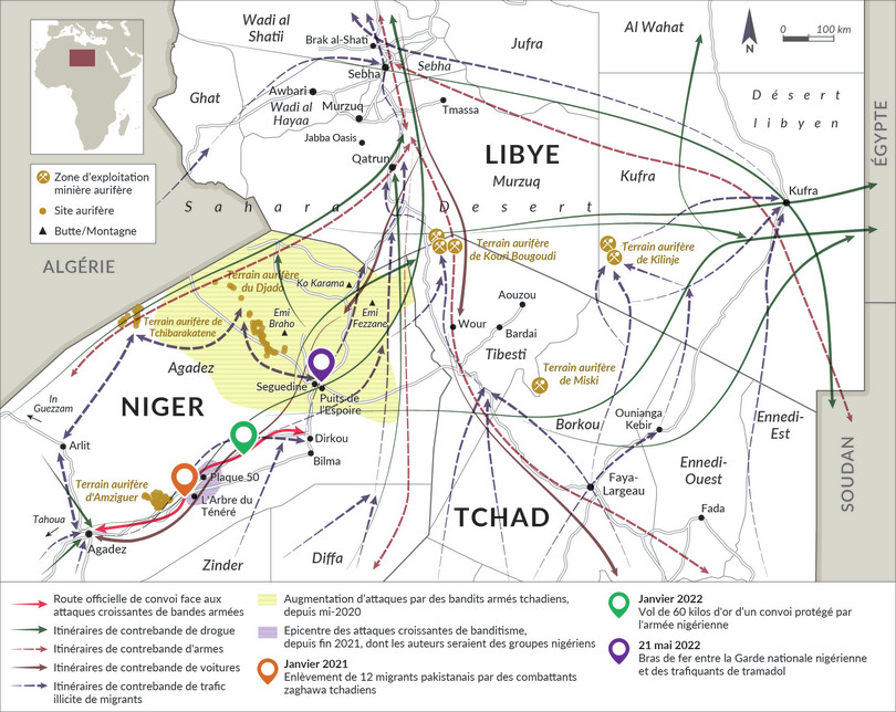 Zones d’intensification des attaques de bandes armées dans le nord du Niger.
