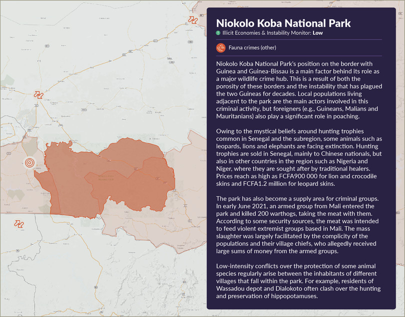 Niokolo Koba National Park as an illicit hub.
