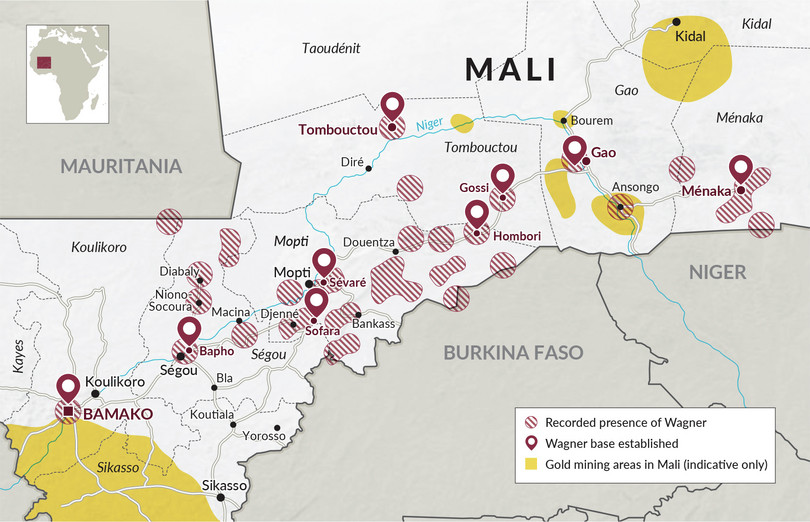 Wagner Group areas of operation in Mali.
