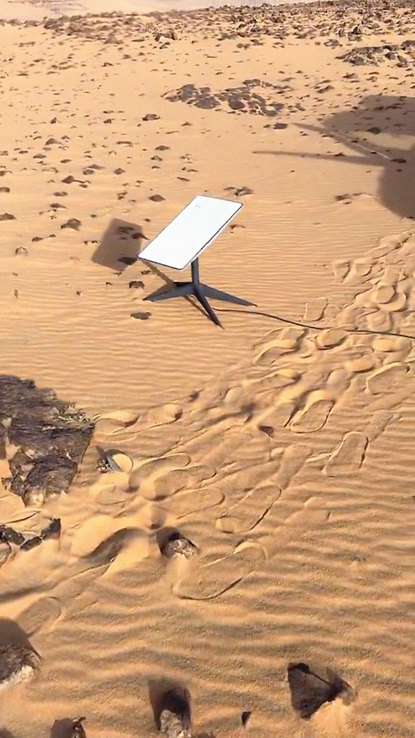 A Starlink device being used by Azawad separatists in the desert in Mali.