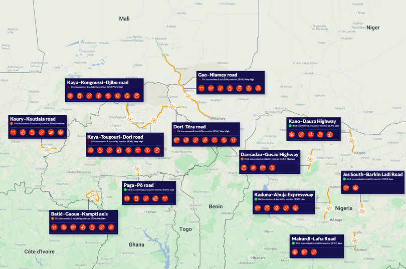 Road segment illicit hubs in West Africa.

